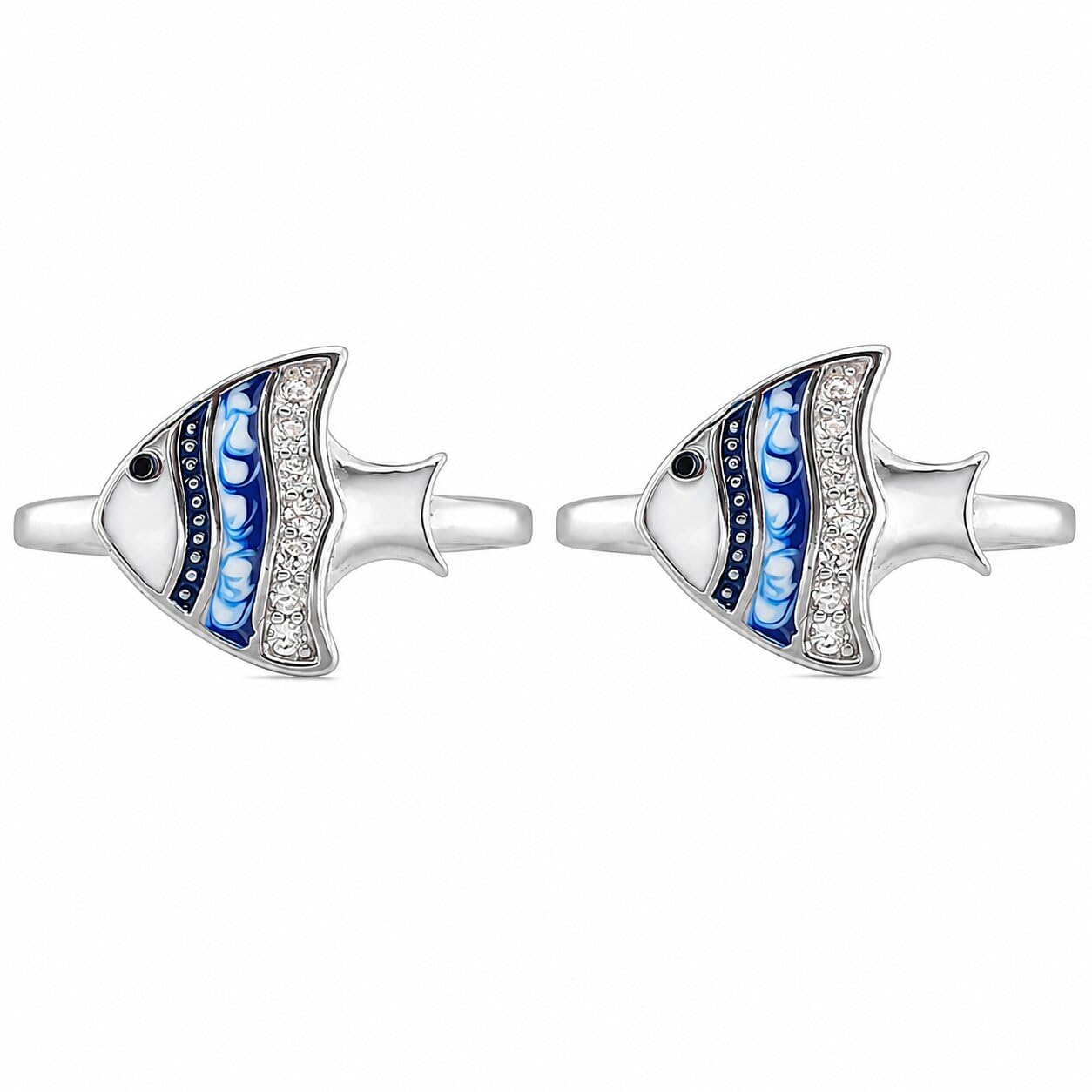 925 Sterling Silver Designer Fish Shape Toe Rings for Women | Adjustable Open Band Enamel Zircon Design | Daily Wear Fancy Bichiya Pair-image-22