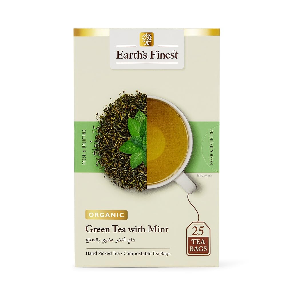 Earth's Finest Organic Green Tea With Mint - 25 Bags | Fresh Flavor, Antioxidant Rich, 100% Natural