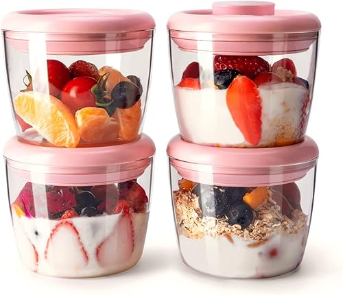 Miniatura 7 de Recipientes de avena con tapas para la noche, juego de 4 recipientes de 14 onzas y 13.5 fl oz, herméticos, a prueba de fugas, reutilizables, para