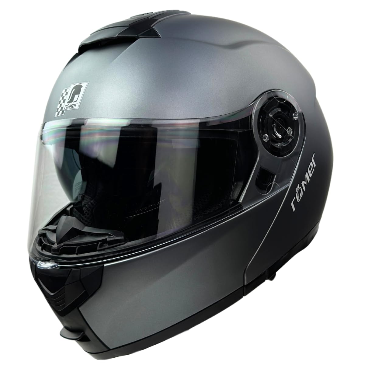 Römer Kask szczękowy do motocykla RR20770 z wizjerem przeciwsłonecznym, rozmiar L, kask z podwójnym wizjerem, tytan, matowy
