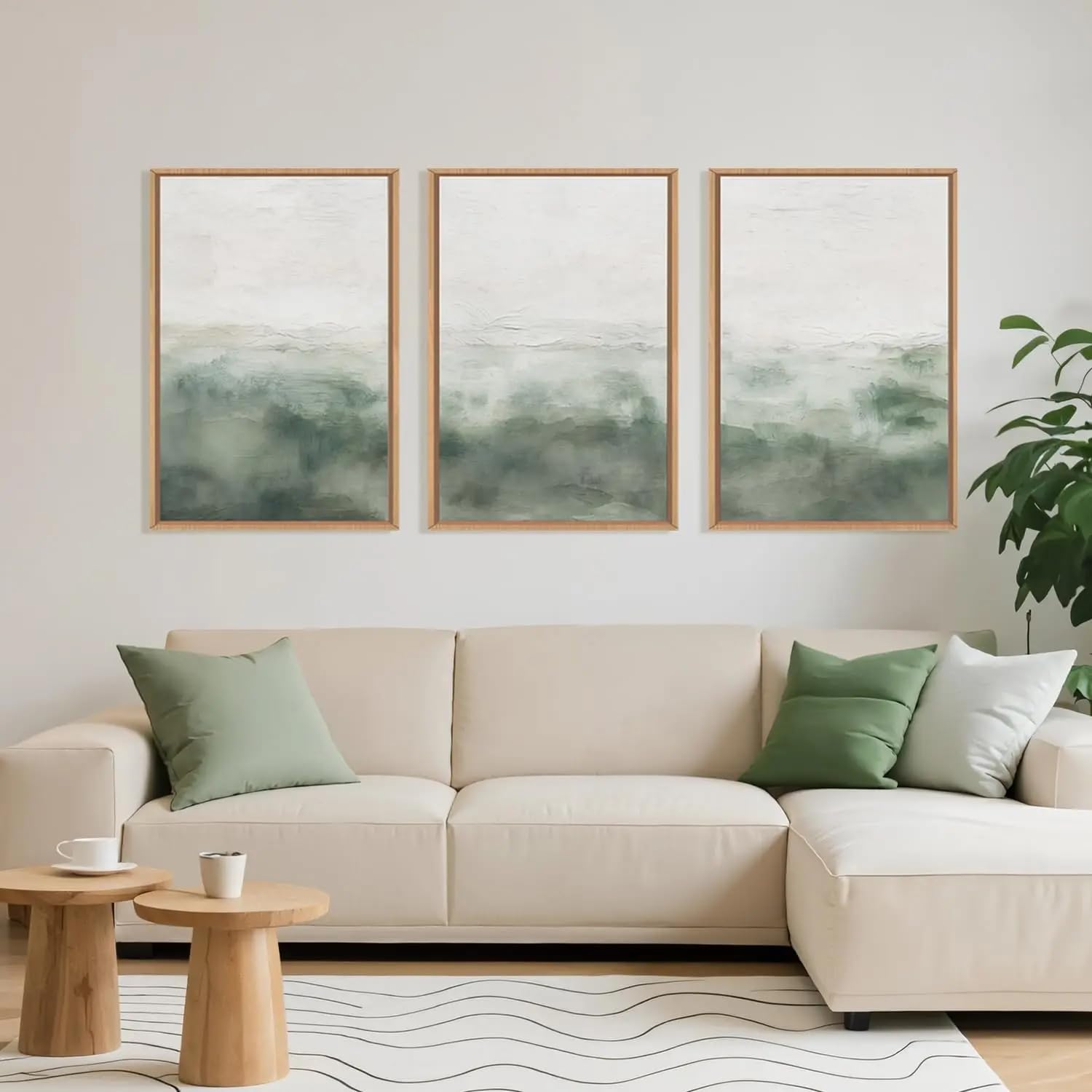 GOSRD Abstract Green Prints Brown Canvas Poster Wall Art Modern Beige Gray Home Decoration Rooms(40x55cm-3Pcs)