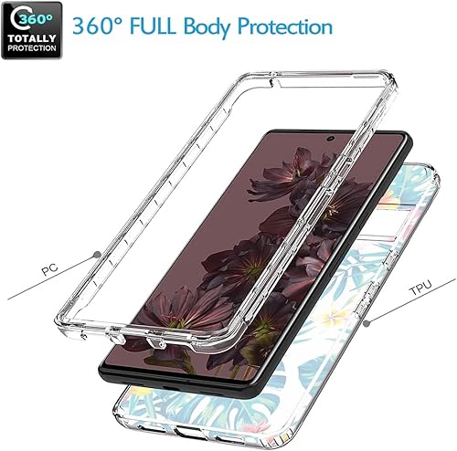 Vista 3 de Funda para Pixel 7 Pro/Google 7 Pro, funda protectora de TPU transparente floral a prueba de golpes para Google Pixel 7 Pro (flores y hojas)