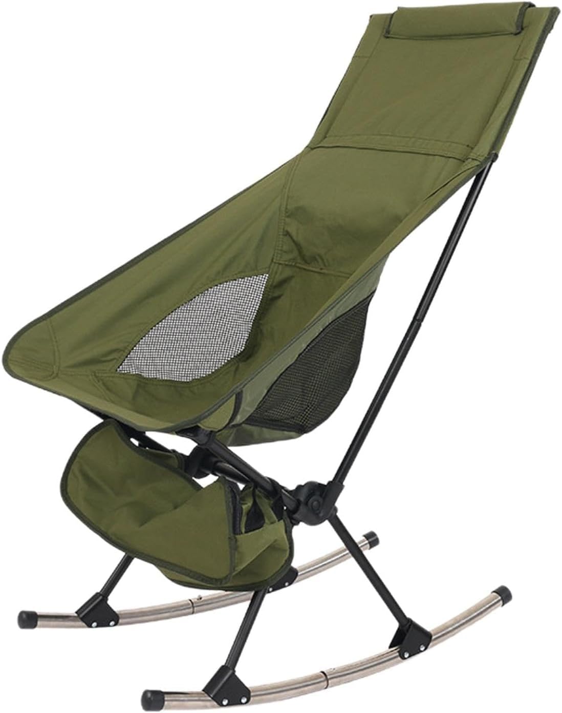 Folding Rocking Chair High Back Support Picnic Chair with Breathable Mesh Back Oxford Cloth for Beach Party(Army Green)