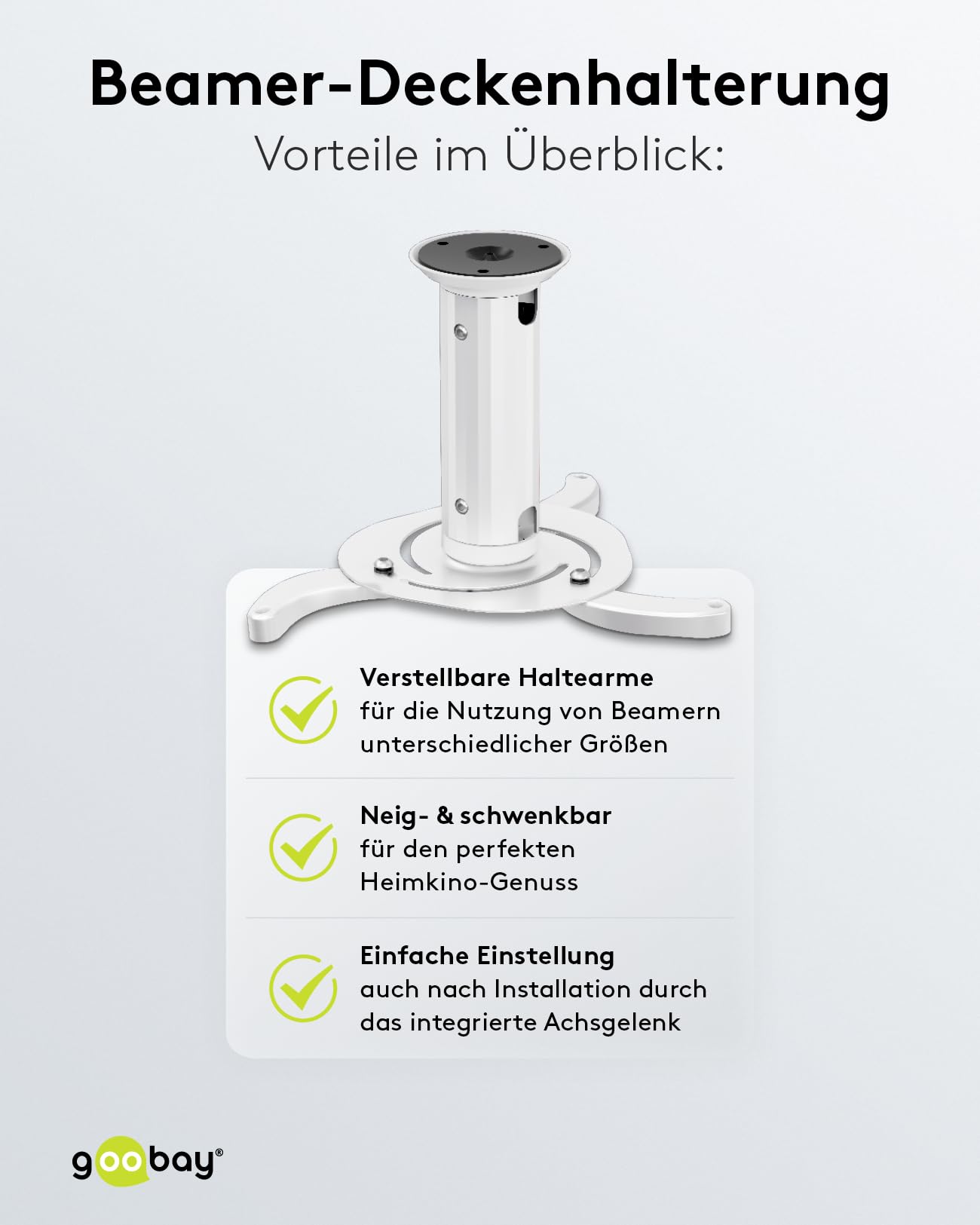 Beamer-Deckenhalterung, flexibel, neig- drehbar, bis 10 kg, silber