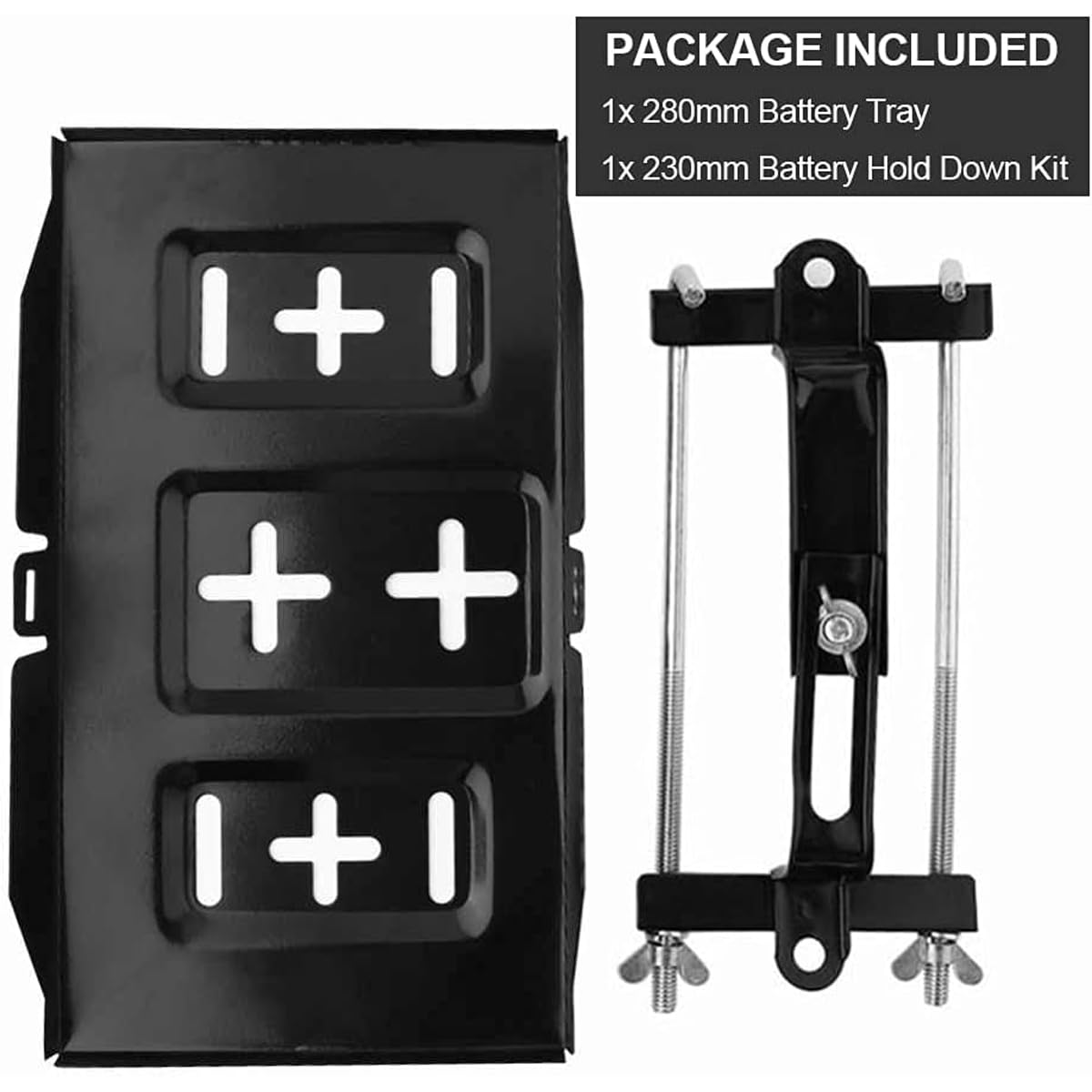 Greluma kit vassoio di fissaggio batteria -bullone da 23cm con vano batteria da 28cm,portabatterie in acciaio resistente alla corrosione morsetto per staffa regolabile per auto,barca,marina