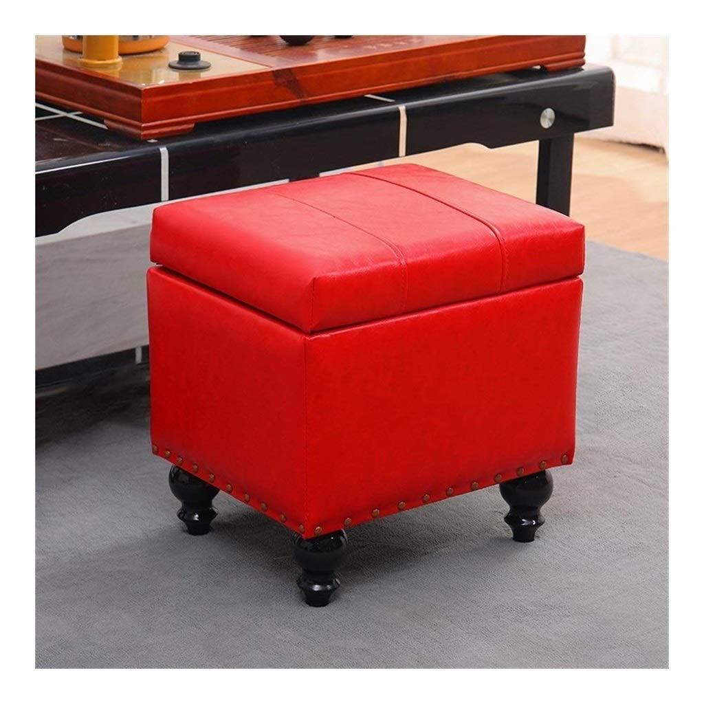 Repose-pieds en similicuir haute qualité rouge 40 cm