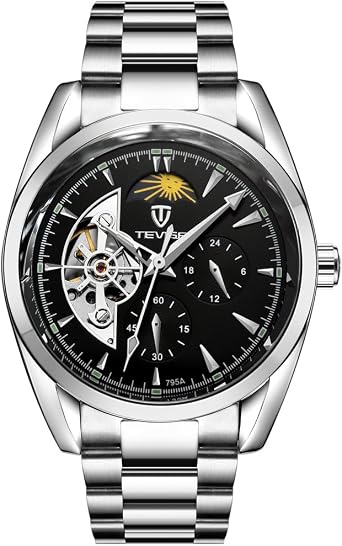 Mens Watch -Tourbillon Moon Phase - Automatic Mechanical - Luminous Waterproof Black