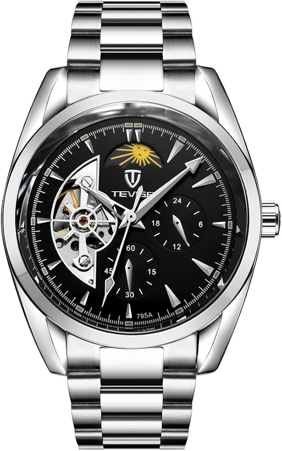 Men's Watch -Tourbillon Moon Phase - Automatic Mechanical - Luminous Waterproof (Black)