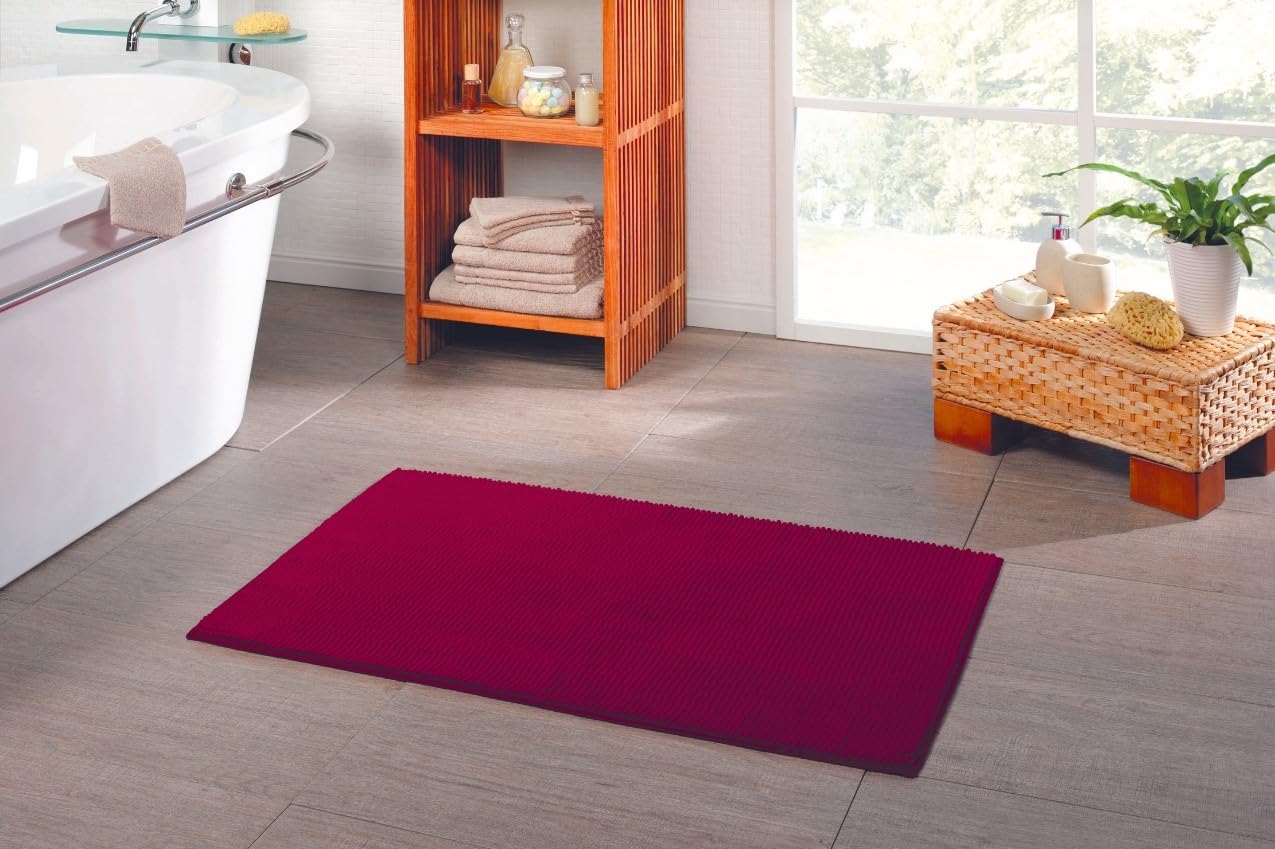 liebling Badematte, Badezimmerteppich rutschfest, Badteppich, Badvorleger, Duschvorleger, Badezimmermatte 70 x 120 cm, WC Deko, waschbar, Cyclam Pink, Serie Chile