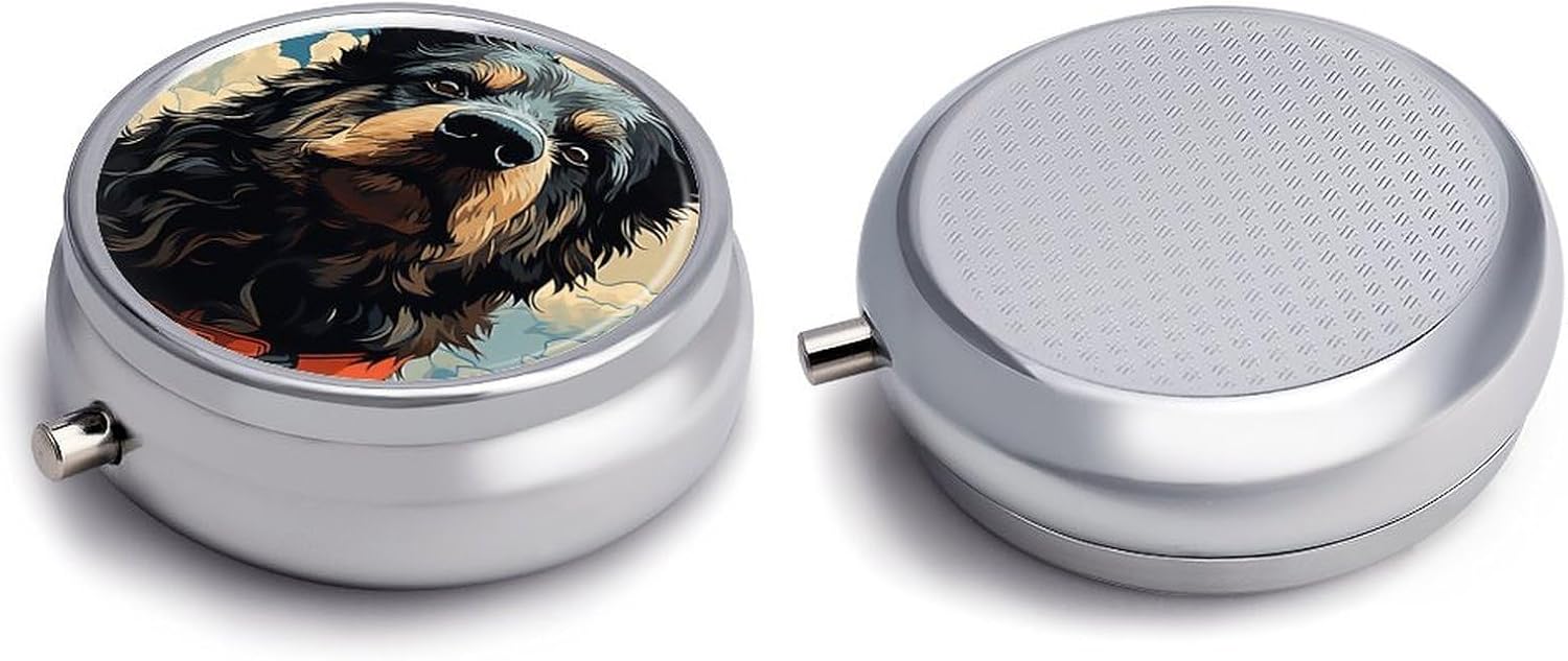 Round Silver Pill Box Small Pill Case for Purse and Pocket 3 Compartment image 3