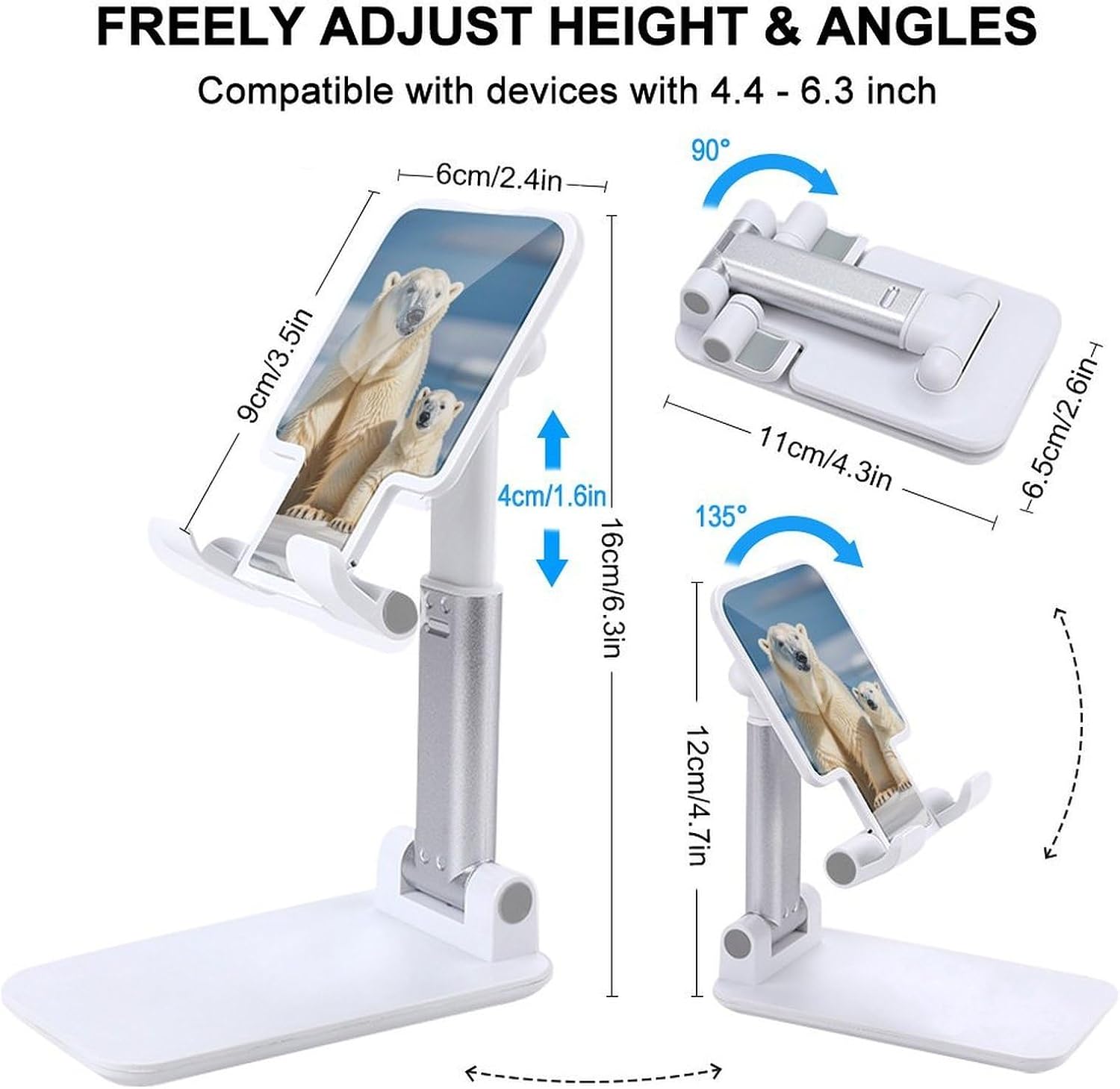 2 Polar Bears Folding Cell Phone Stand, Portable Phone Holder image 2