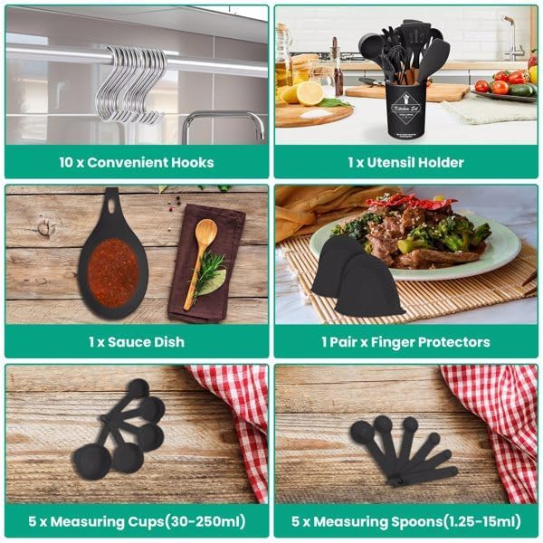 Miniatura 8 de Cooking Utensils Set- 35 PCs Kitchen Utensils with Grater,Tongs, Spoon Spatula &Turner Made of Heat Resistant Food Grade Silicone and Wooden Handles