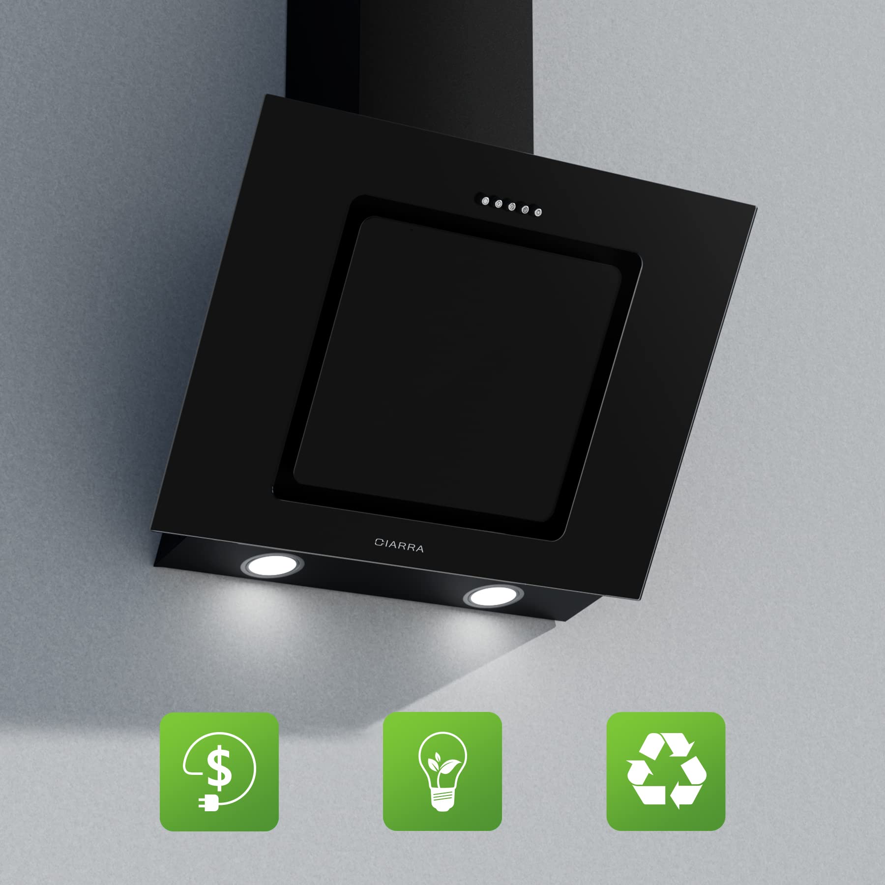 CIARRA CBCB6725 ClassA Angled Cooker Hood 60cm with CBCF002X2 Carbon