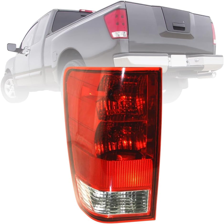 Tail Light Replacement For Nissan Titan - Fits Driver Side of Rear Tail Lights - Includes Lens, Housing, and Bulb - For 2004 2005 2006 2007 2008 2009 2010 2011 2012 2013 2014 2015 Nissan Titan