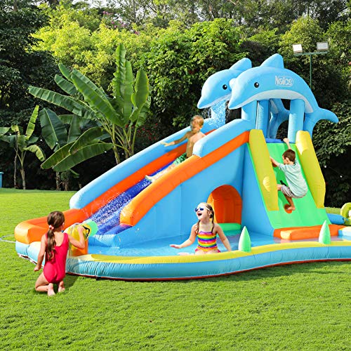 Naice Inflatable Water Slide, Bounce House For Wet And Dry, Climbing Wall & Larger Splash Pool, Water Gun & Hiding Hole, Outdoor Backyard Waterslide For Kids Children Girl Boy (W/ 480W Blower & Hose) #TOP4