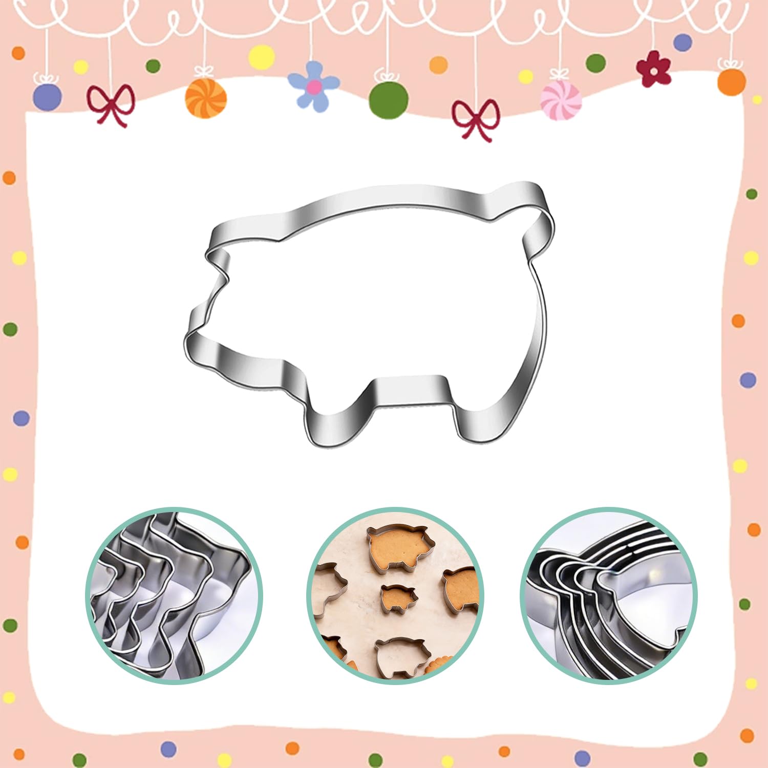 HIVTE 5PCS Pig Cookie Cutter Set, Different Sizes Farm Animal Shape - Image 3