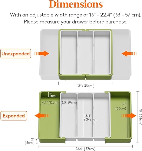 Miniatura 2 de Lifewit Organizador de utensilios para cajones de cocina, bandeja de utensilios de cocina expandible, soporte ajustable para cubiertos de cubiertos,