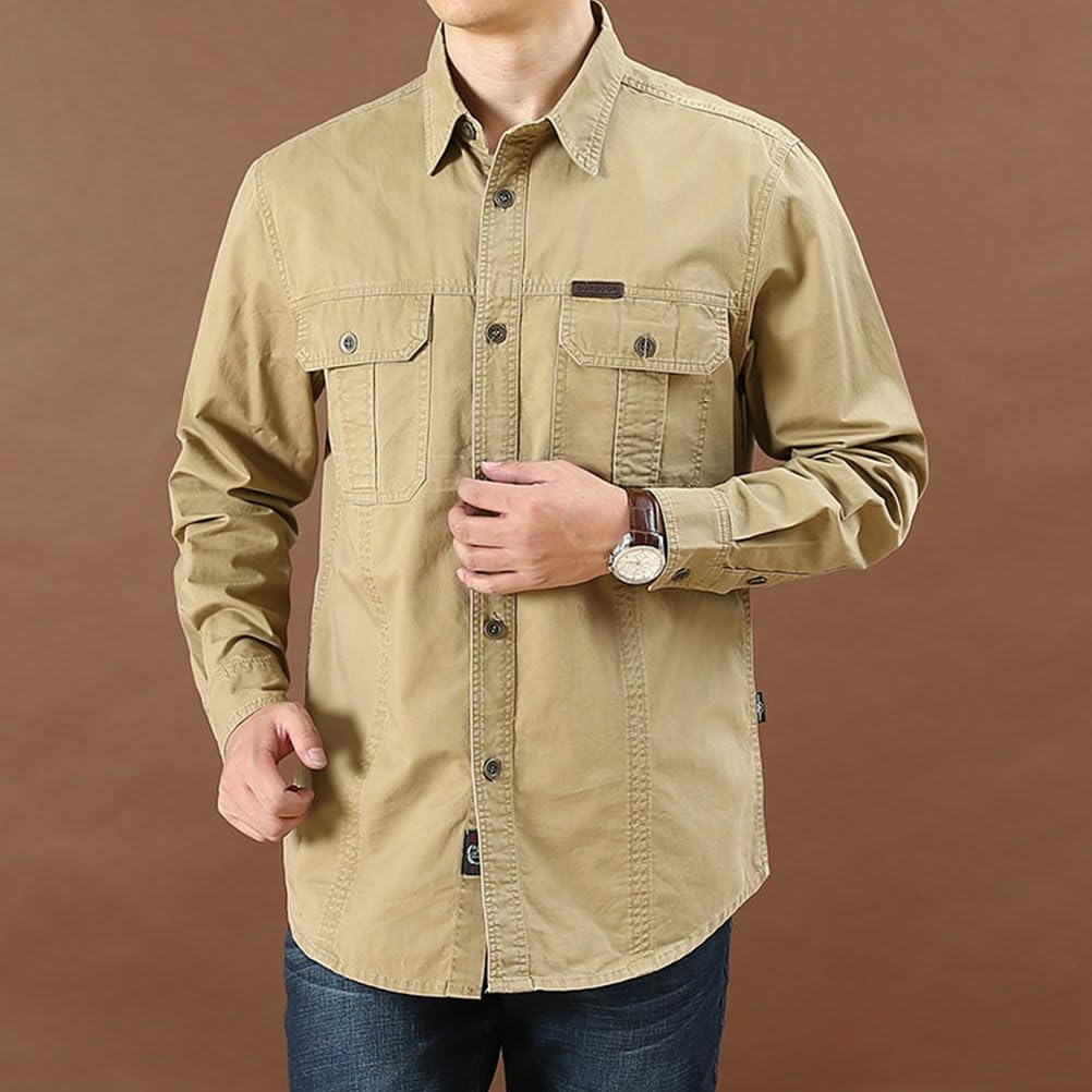 Chemise de Randonnée Homme Manches Longues Respirable Chemisier Safari d'extérieur Vintage pour Pêche, Trekking, Tactique Décontractée