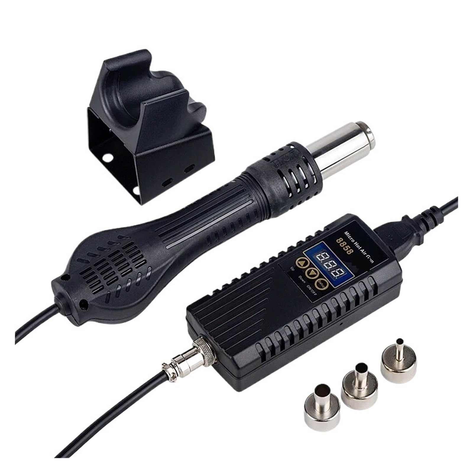 Pistola de aire caliente 8858, estación de soldadura de microtrabajo, secador de pelo digital LCD para herramientas de reparación de soldadura por calor de 750 W, calentamiento rápido