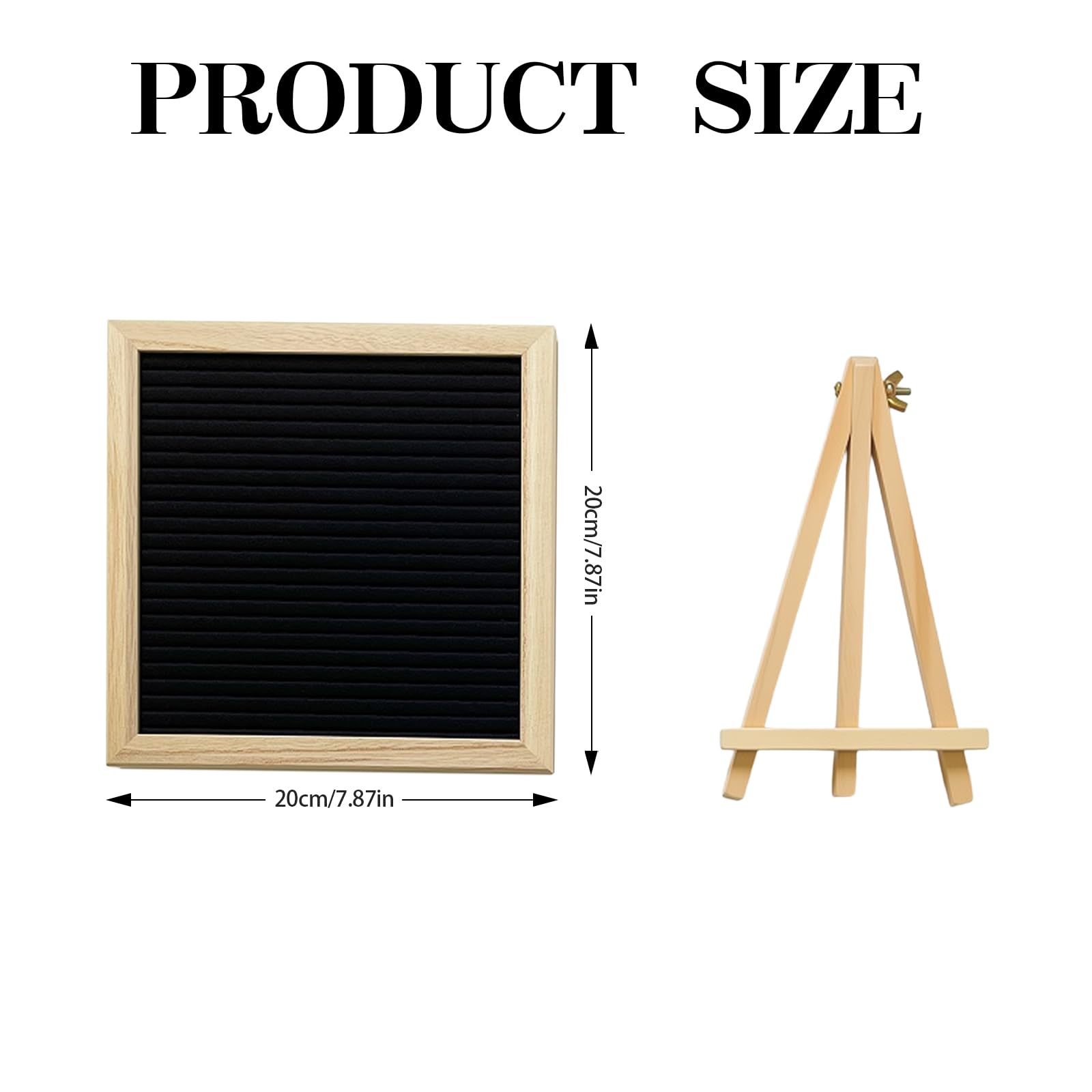 Changeable Felt Letter Board, 20x20 Cm Black Felt DIY Message Board with 340 White Letters Numbers Emojis Oak Frame Announcements with Wooden Stand - Image 2