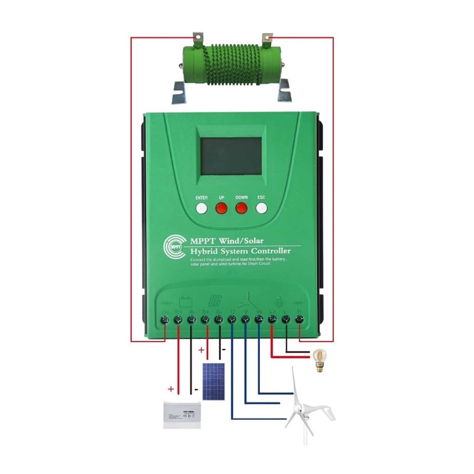 Controlador de Carga Solar, 12V/24V/48V Controlador complementario eólico-Solar MPP Breeze Carga 1000w2000w(Wind400wLight600w 12/24v)