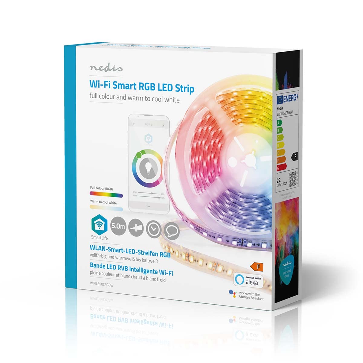NEDIS SmartLife - Tira LED WiFi a todo color - Blanco frío RGB Blanco Cálido - 5 m - IP65 - Aplicación SmartLife integrada - Compatible con Amazon Alexa y Google Home WIFILS50CRGBW Varios