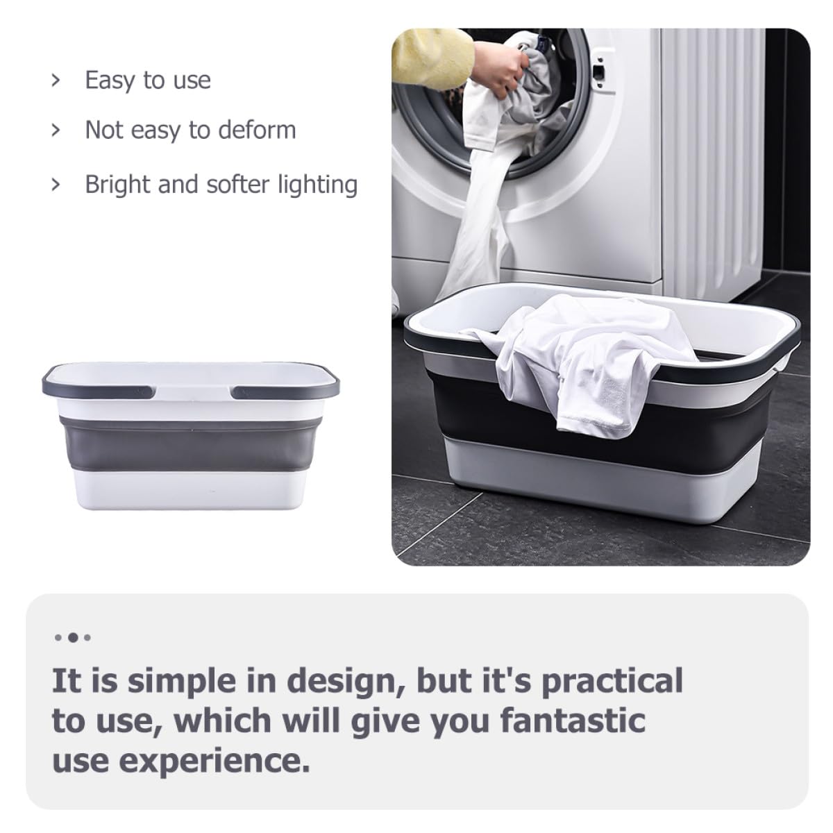 Cubo Plegable de Plástico 15L para Fregona, Cubeta de Mano Asa, Balde para Limpieza en Garaje y Hogar