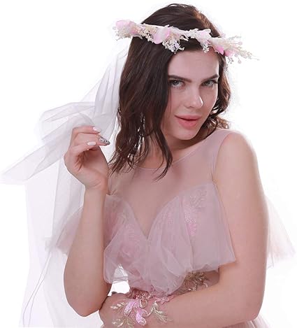 Amazon Co Jp ネット糸 花冠 ウエディングヘア花輪 花嫁花かんむり 女の子髪飾り ブライダル チュールベール ヘアアクセサリー 結婚式 披露宴 誕生日パーティー 写真撮影 入学式 卒業式 お祝い 造花 ピンク おもちゃ