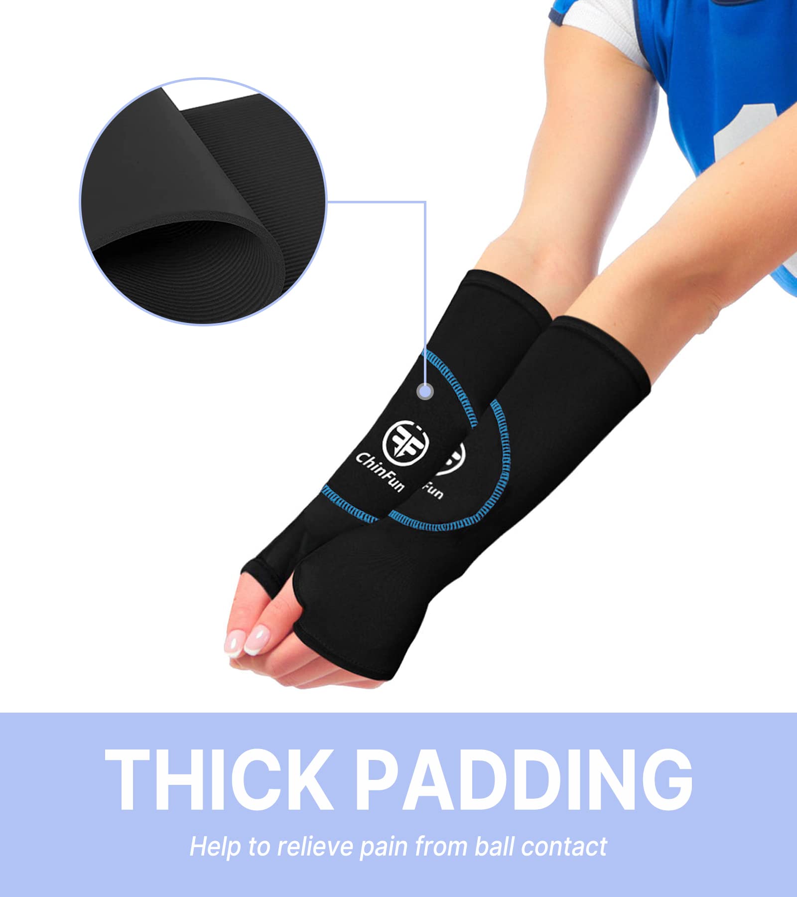 ChinFun Volleyball Arm Sleeves for Youth Girls Boys Women Long Passing Forearm Sleeves with Protection Pad and Thumbhole Volleyball arm Guards Gear 1 Pair