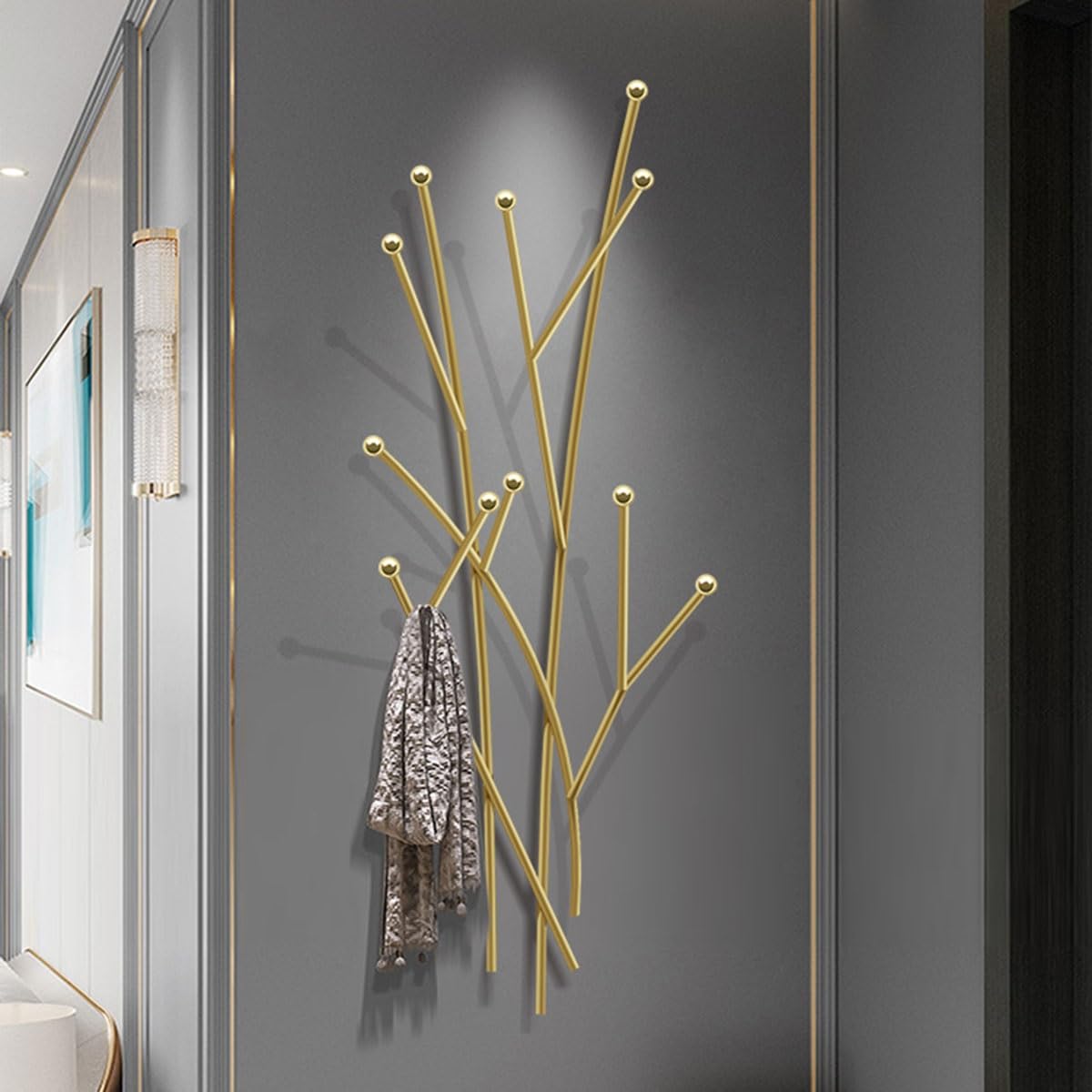 Appendiabiti da parete in metallo, gancio creativo a forma di ramo di albero, moderno gancio decorativo da parete per soggiorno, ingresso, camera da letto, per cappelli, sciarpe, cappotti