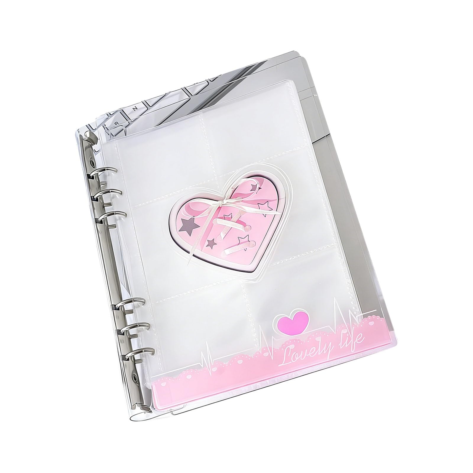 TFAOYS 6Rings Refillable Photo Album Acrylic Binder Cover with Ribbon Bowknot Accent Photocard Holders with 20 Clear Page Memory Album