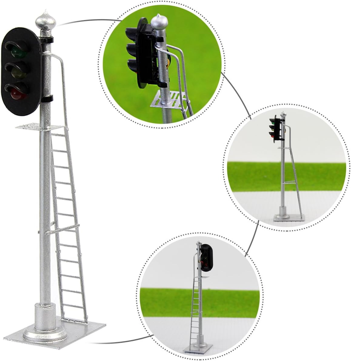 JTD433GYR 2PCS Model Railroad Train Signals 3-Lights Block Signal 1:43 O Scale 12V Green-Yellow-Red Traffic Lights for Train Layout New
