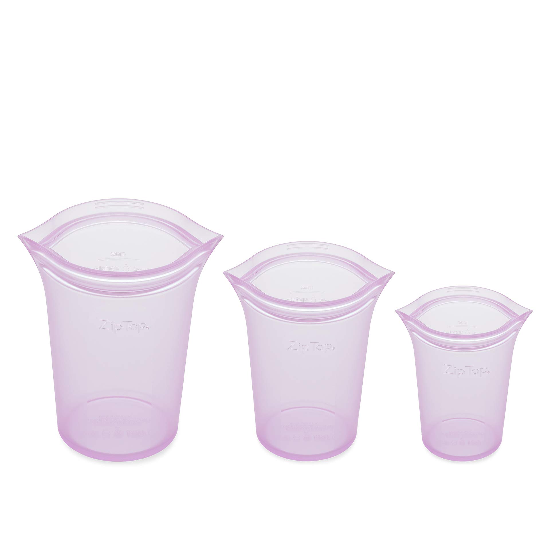Zip Top Bolsas Y Recipientes Reutilizables De Almacenamiento De Alimentos 100% Silicona, Fabricados En Los Ee. Uu. - Juego De 3 Tazas - Lavanda
