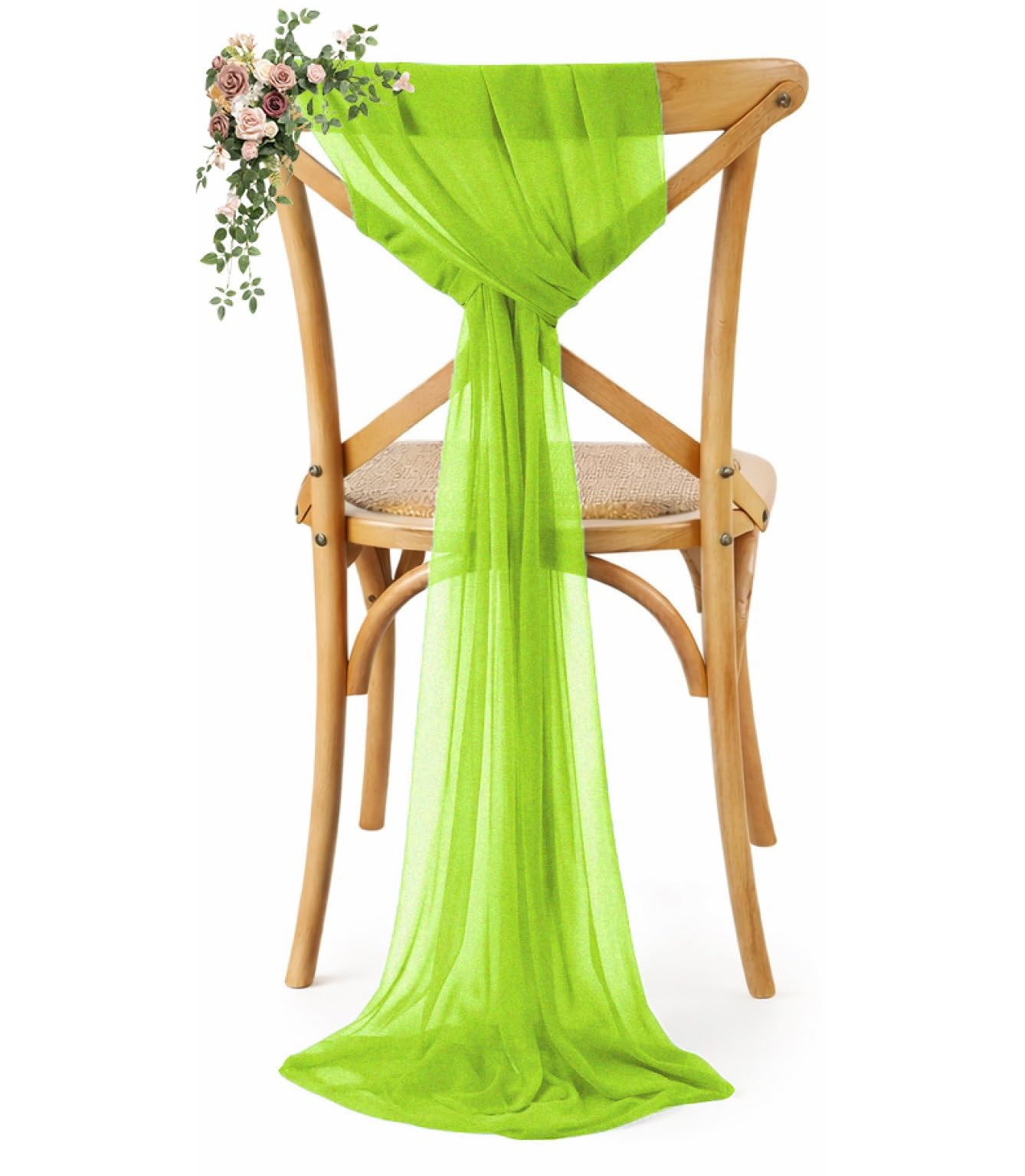 VDS Pack of 200, Parrot Green, Sheer Chiffon Chair Sashes Bows Chair Cover Back Tie Ribbon for Wedding Birthday Baby Shower Engagement Ceremony Event Party Banquet Restaurant Dining Chair Decoration
