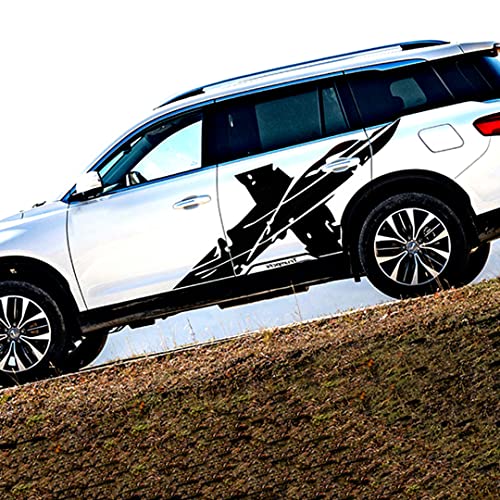 2Pcs Sport Racing Decal Rally Style Vinyl X Graphic Stripes Sticker Decoration Universal Fit For Sedan Suv Pickup Truck Car Body Door Side Stripes Sticker (Pure Black) #TOP2