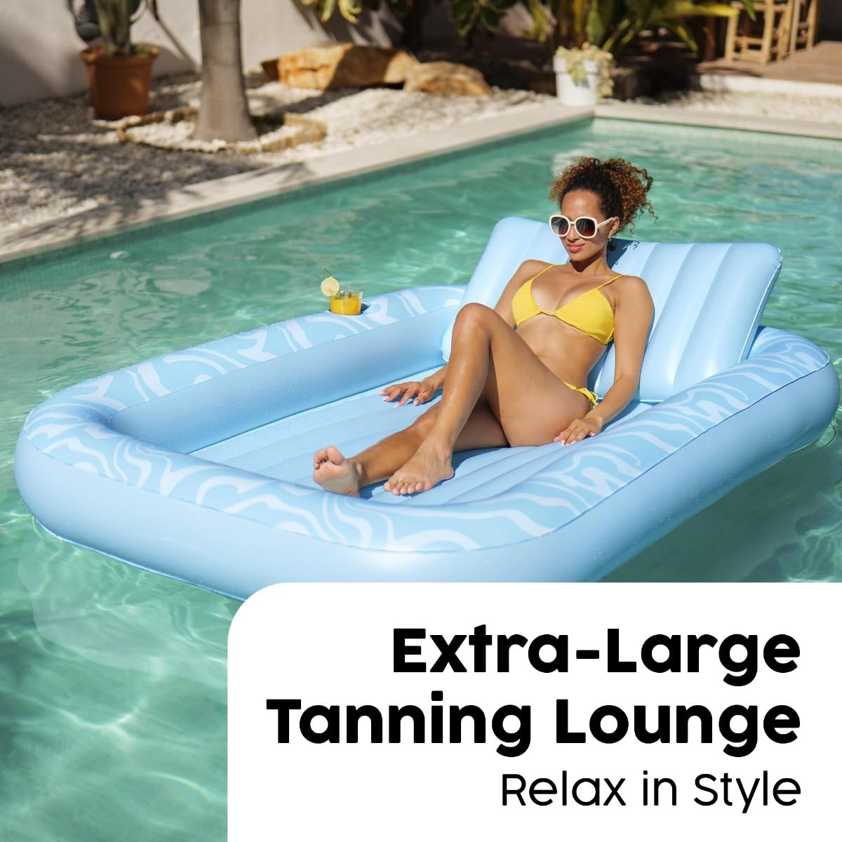 Bestway 43838 Lettino abbronzante e materassino Sun-Kissed con cuscino e portabicchieri, azzurro