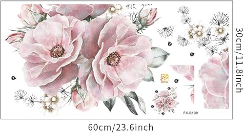 Miniatura 4 de Calcomanías de pared, calcomanías de pared de flores de peonía, papel tapiz extraíble, mural de pared floral para dormitorio, sala de estar,