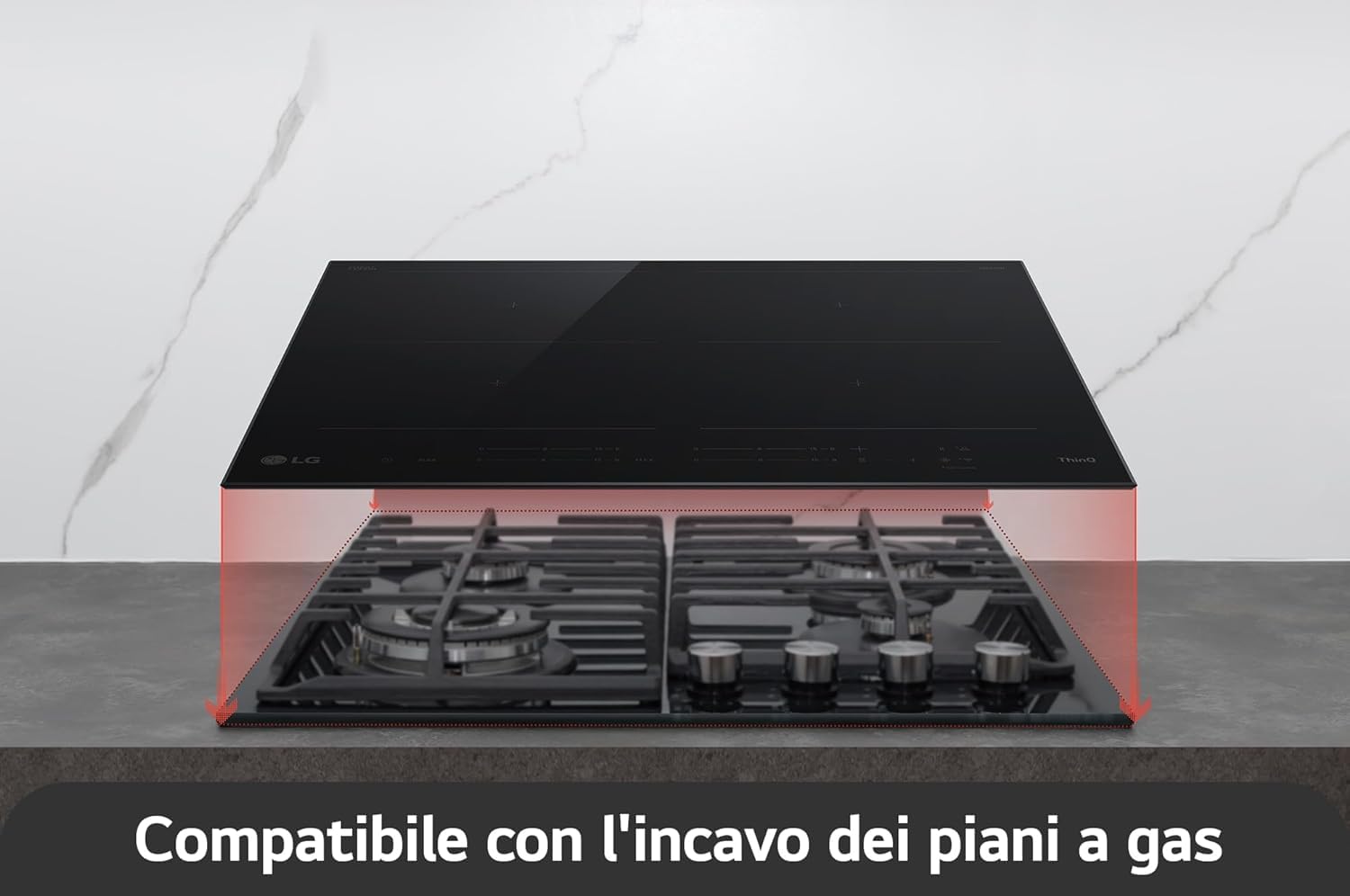 LG CBIZ2437B Piano Cottura Induzione 60cm, Potenza da 2,5 a 7,4kW, 4 Zone Totali, 2 Zone Flex, 15 Livelli di Potenza + Boost, Controlli Touch Slide Indipendenti, Wi-Fi, Vetro Ceramico SCHOTT, Nero