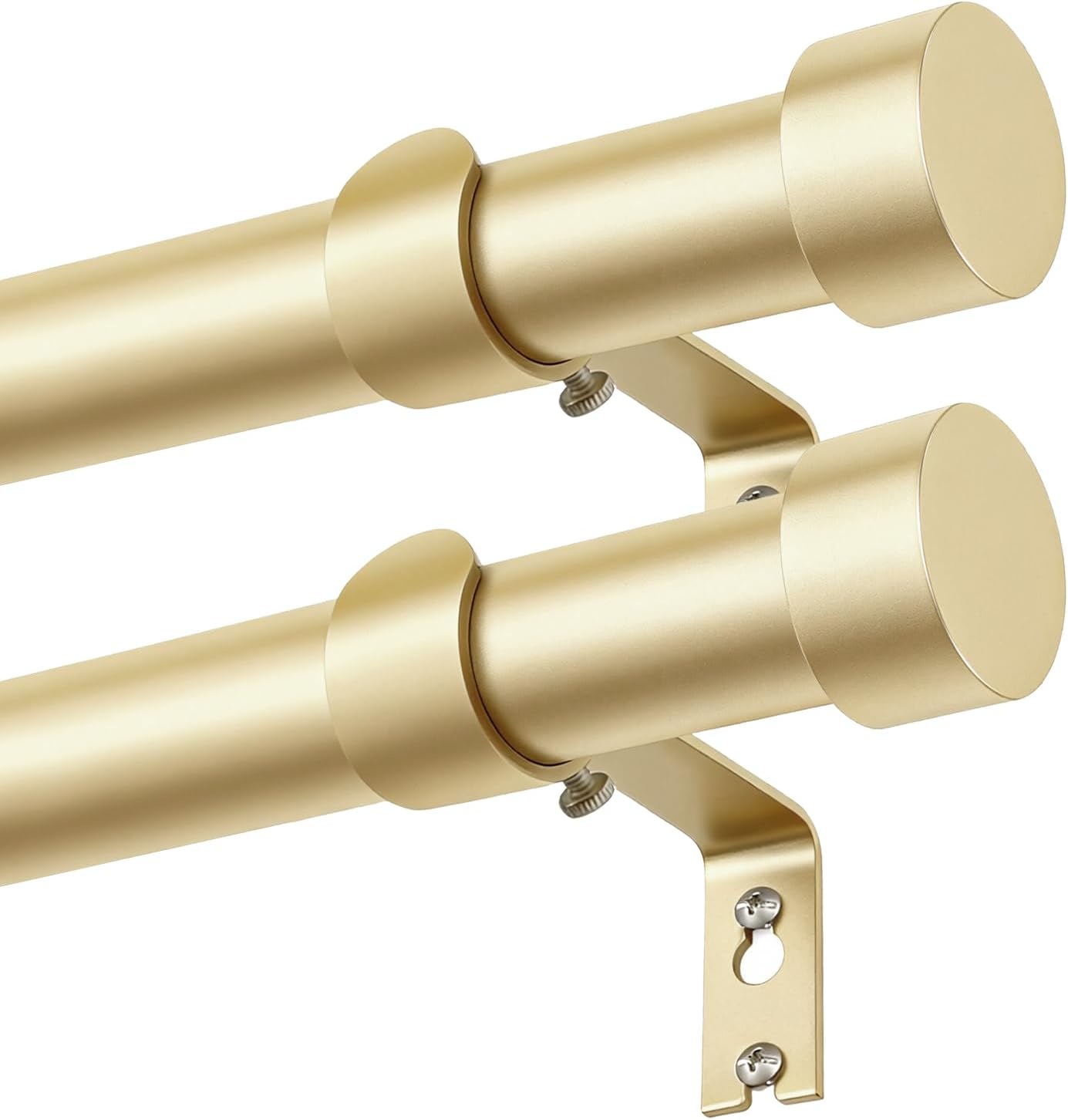 KAMANINA Curtain Rods 2 Pack, Heavy Duty Curtain Rod for Windows 48 to 84 Inch, 1 Inch Gold Modern Drapery Rods with End Cap (32"-86", 2Pack)