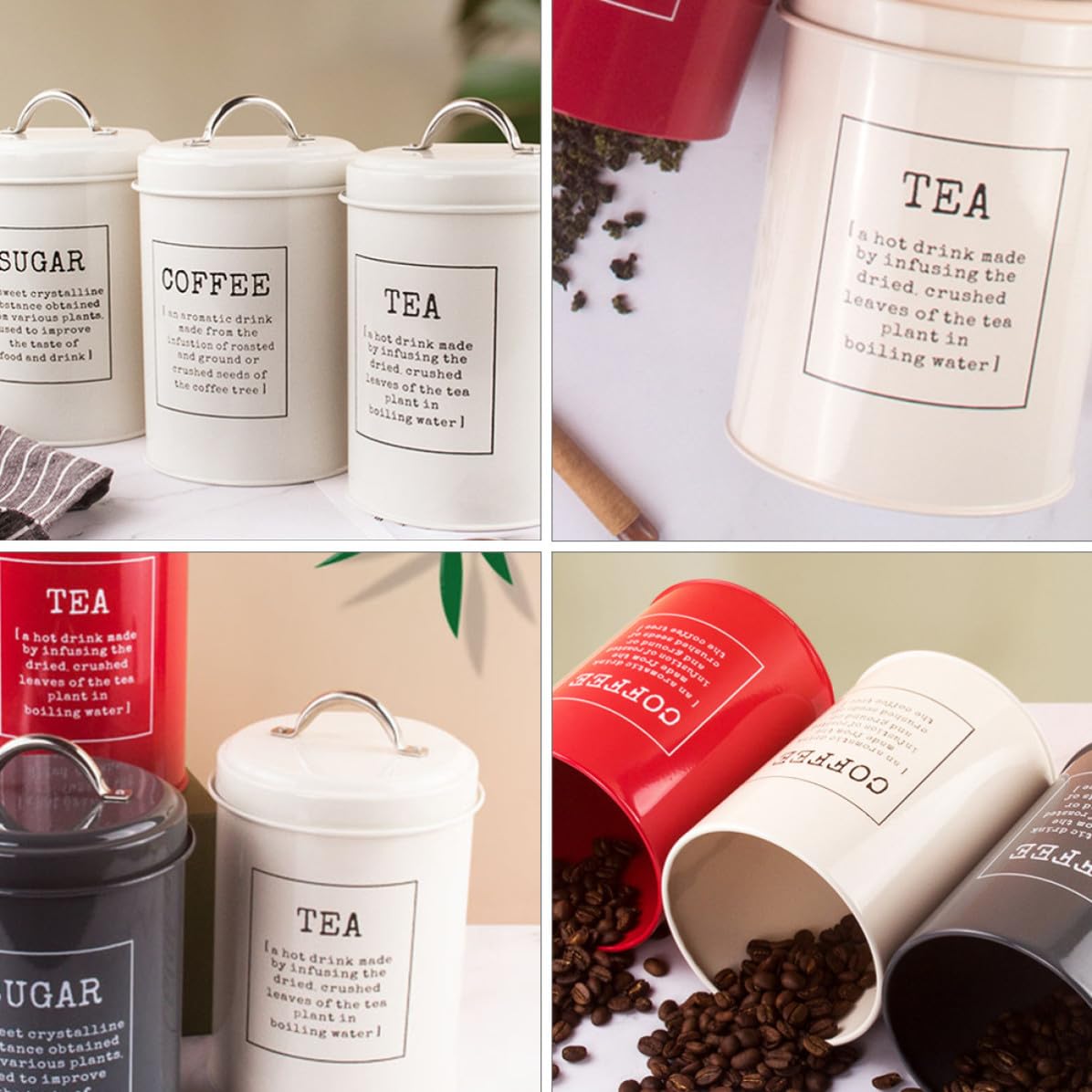 Tarros de Almacenamiento de Cocina 3 Piezas de Hierro Blanco | Tapa Sellada, Gran Capacidad, para Hojas de Té y Granos de Café, Estilo Nórdico para Barra y Estante Estilo Aleatorio