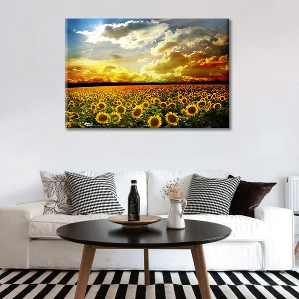 Sunflower Canvas Wall Art Prints Sunflower Paintings Printed on Canvas Framed and Stretched Floral Home Wall Decor Living Room Office Hotel Canvas Wall Art 16x24inch (40x60cm) - Image 4
