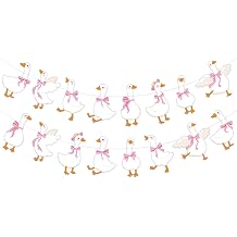 G2PLUS Pre-Strung Goose Birthday Banner, 19.6Ft Pink Bow Cute Goose Party Bunting Garland, One Silly Goose Banner for Baby Shower, Toddler Birthday, Nursery Room, Spring Party Decorations