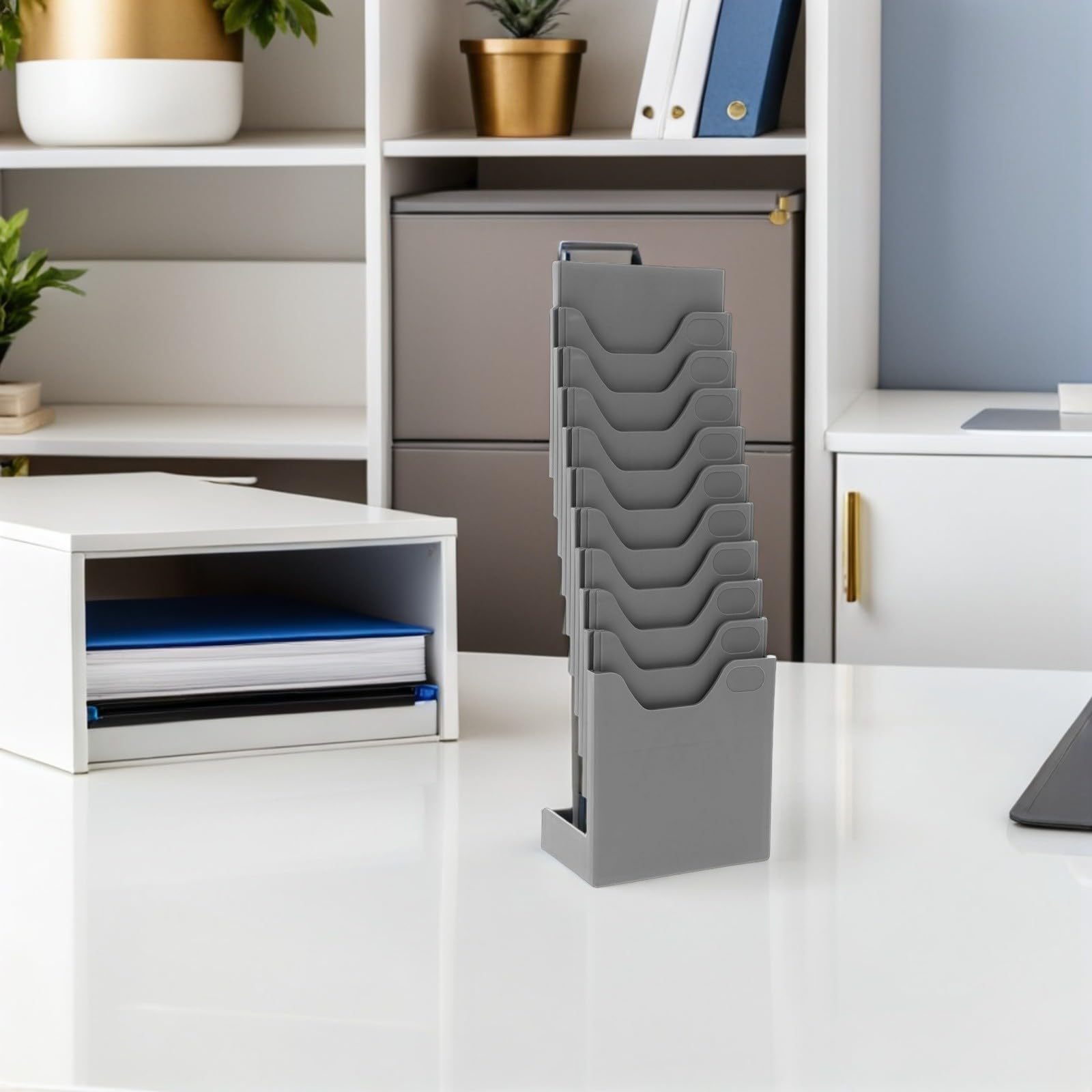 Porta Carte Verticale in Pp 4 Pezzi con 10 Scomparti, Organizer Multifunzione Salvaspazio per Uffici e Ambienti di Lavoro Intensi