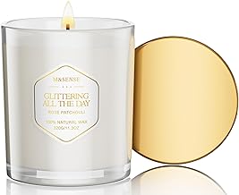 M&SENSE Glittering Day Scented Candle in Glass Rose & Patchouli Scented Winter Candle 230 g Natural Soy Wax Cotton Wick for Home Decoration up to 70 Hours Burning Time Aromatherapy MSDD0205