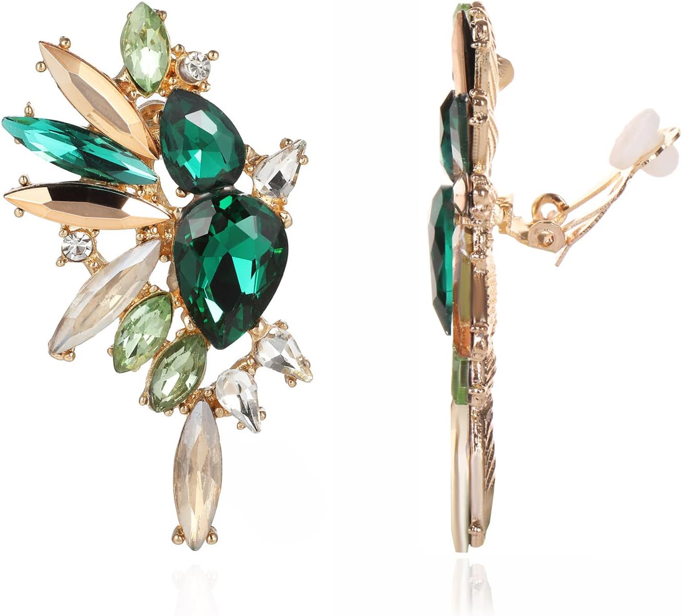 Vintage Rhinestone Statement Clip on Earrings Retro Crystal Drop Dangle Earrings Cluster Non Pierced Earrings for Women