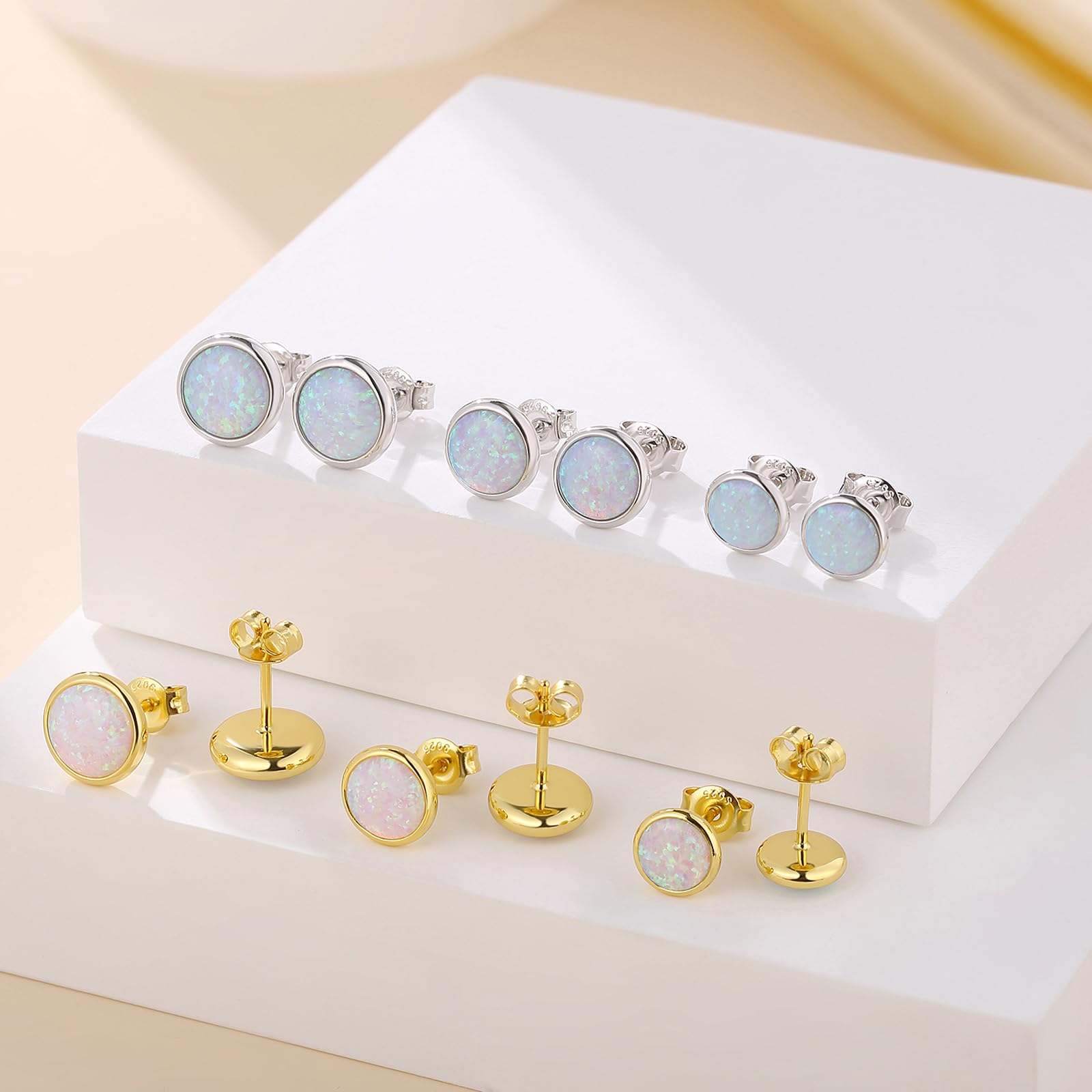 18 Karat Weißgold überziehen Opal Ohrstecker s925 Sterling Silber Rund mit beschichtet für Damen und Herren