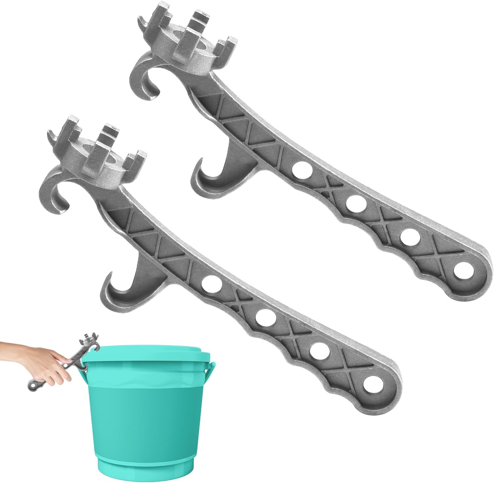 Roucerlin 3 in 1 Bucket Opener 5 Gallon, Aluminum Bucket Lid Opener, Multi-Functional Bung Wrench Cap Remover Tool for Prying Twisting Small Large Metal Plastic Can Pail Home Industrial Use (2 Pack)
