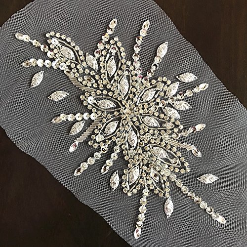 Exquisite Uniquely Pure Handmade Bright Crystal Patches Sew-On Rhinestones Applique With Stones Sequins Beads For Wedding Dress Diy Manual Accessories Belt Chest Waist Decoration (Silver) #TOP1