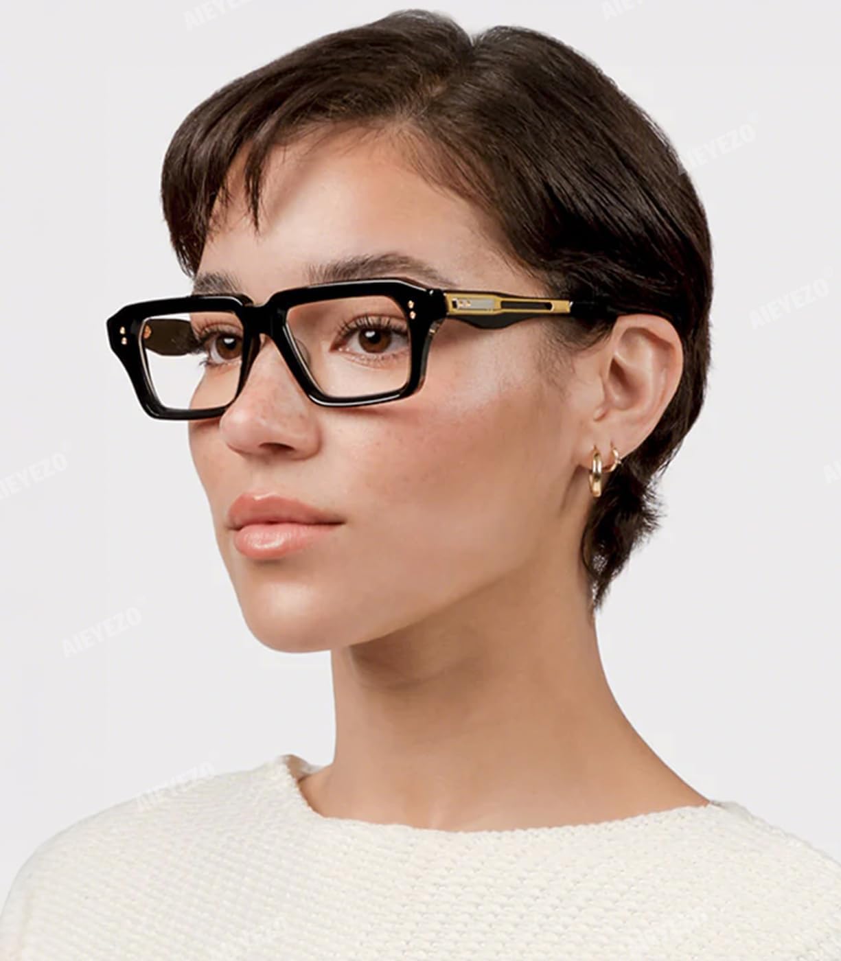 AIEYEZO Fashion Square Blue Light Glasses for Men Women Retro Thick Frame Blue Light Blocking Computer Glasses - Image 3