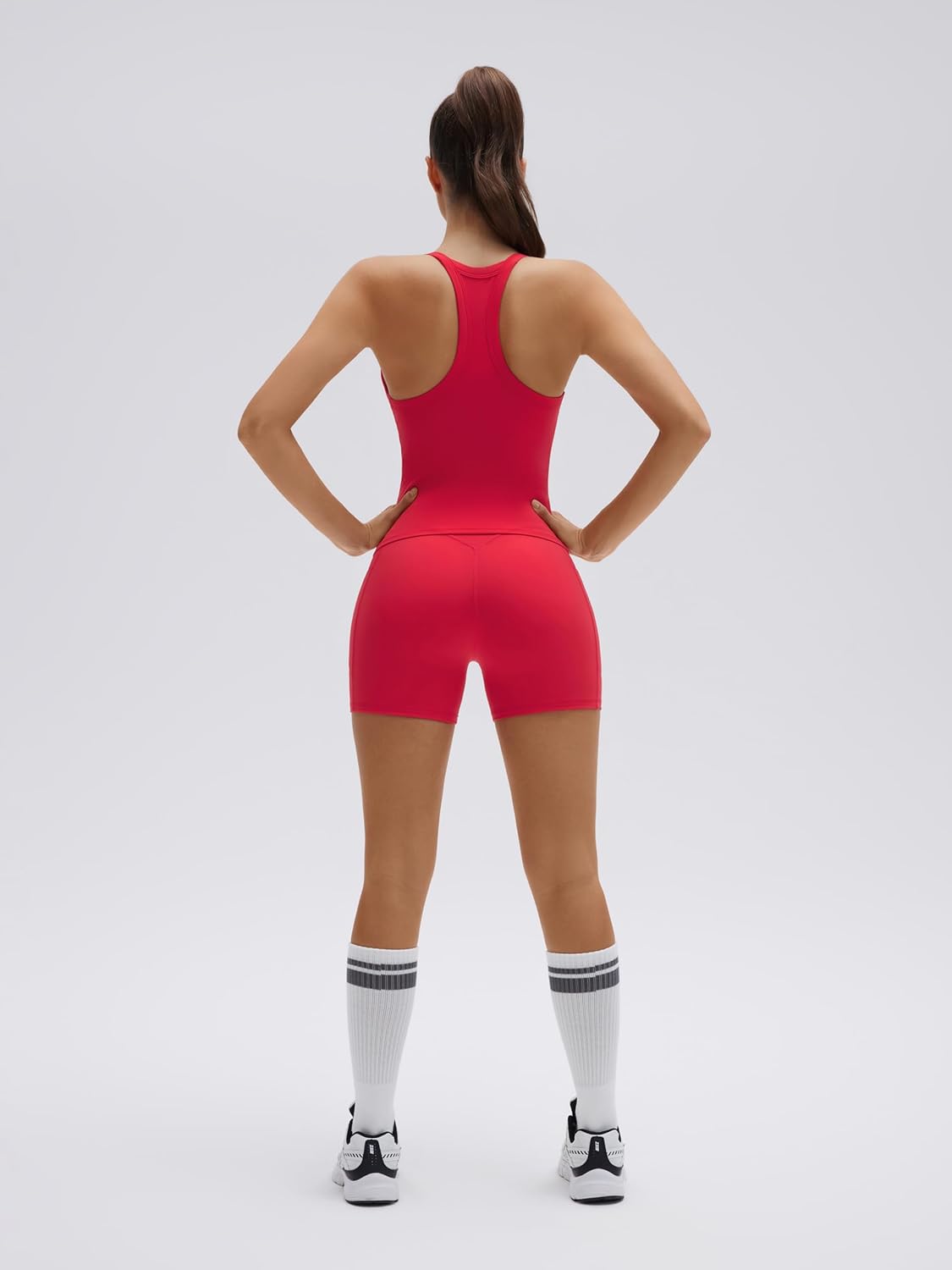 SUUKSESS Women 2 Piece Workout Sets High Waisted Biker Shorts with Pockets Built in bra Racerback Tank Tops - Image 5